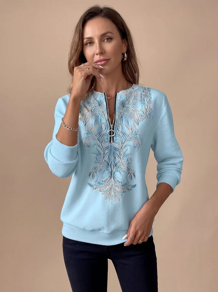 Emilia | Damen Zip-Slim-Fit-Pullover mit Blumenmuster und Reißverschluss 4
