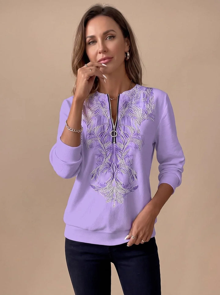 Emilia | Damen Zip-Slim-Fit-Pullover mit Blumenmuster und Reißverschluss 5