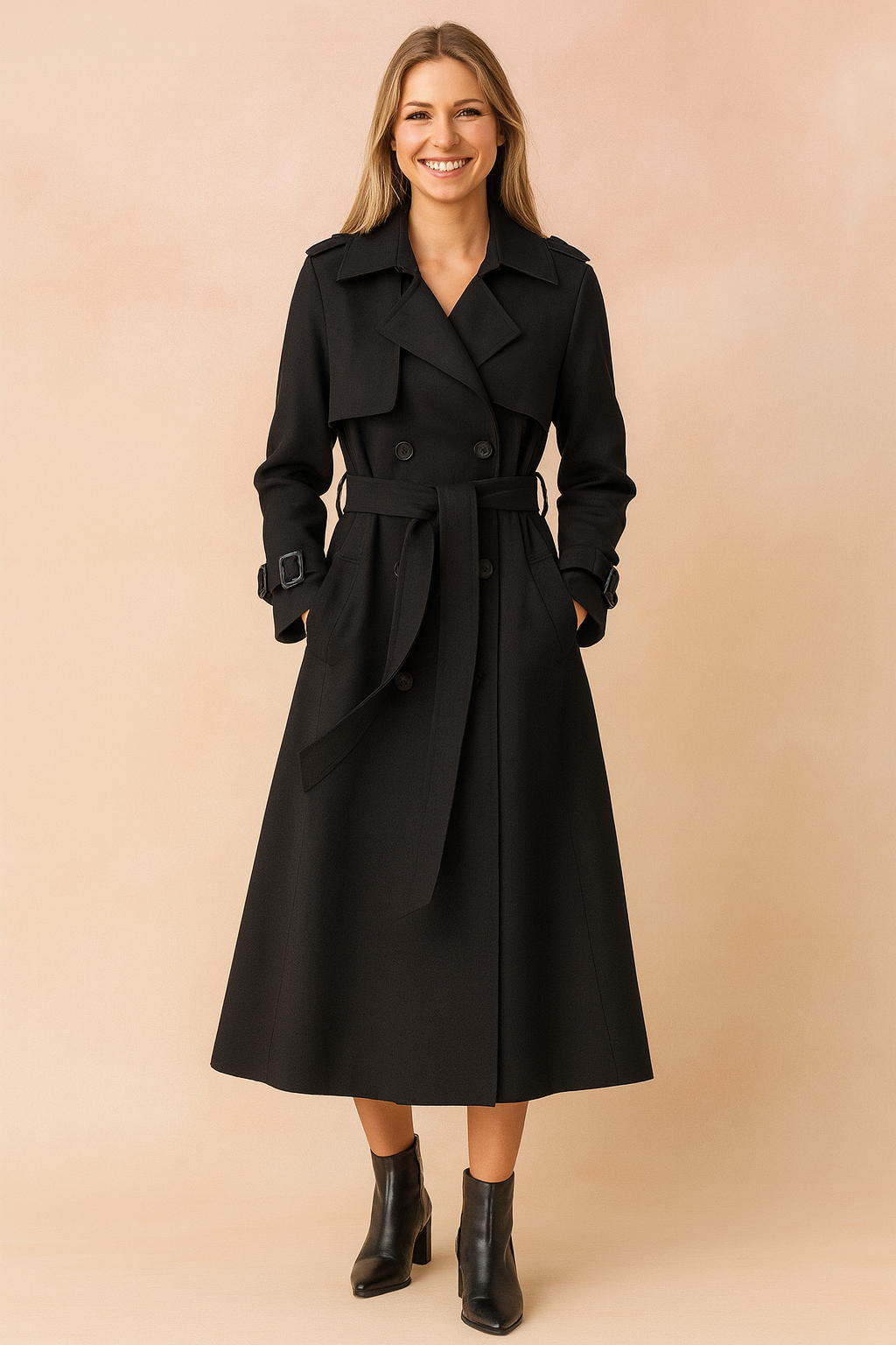 Emilia | Long trench coat with belt and buckles 0