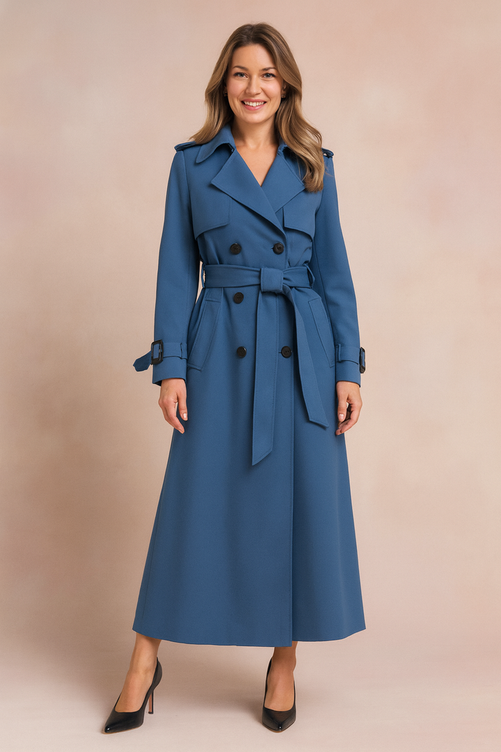 Emilia | Long trench coat with belt and buckles 1