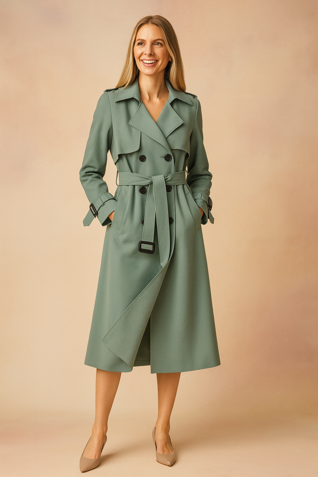 Emilia | Long trench coat with belt and buckles 3