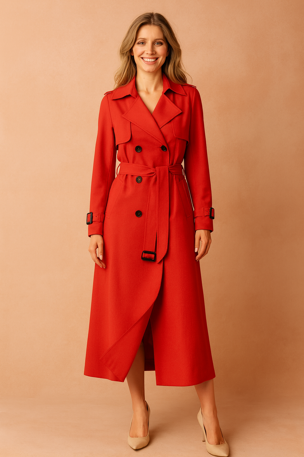 Emilia | Long trench coat with belt and buckles 5