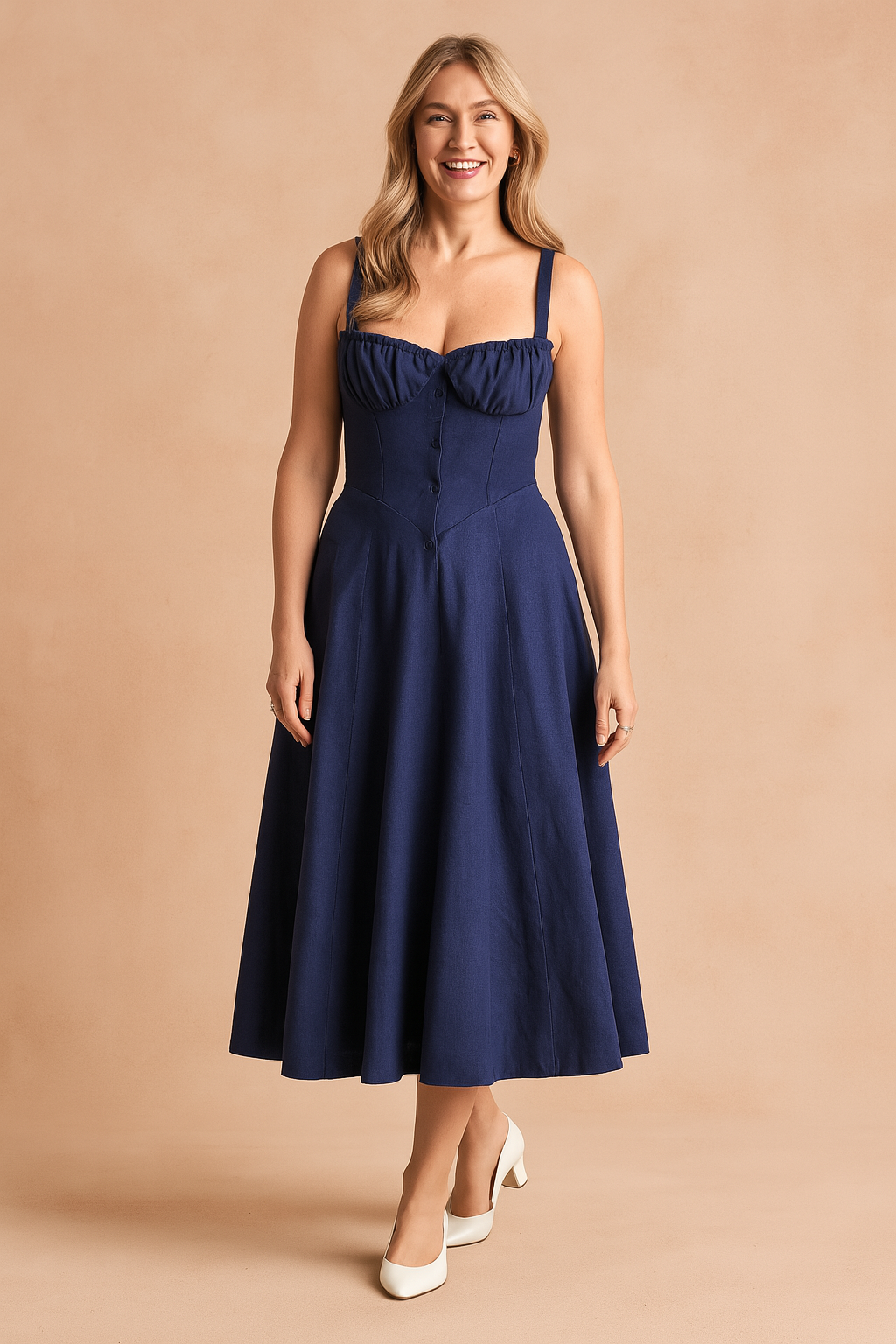 Ewa | Floral midi dress with a slit and ruffle at the bust 4