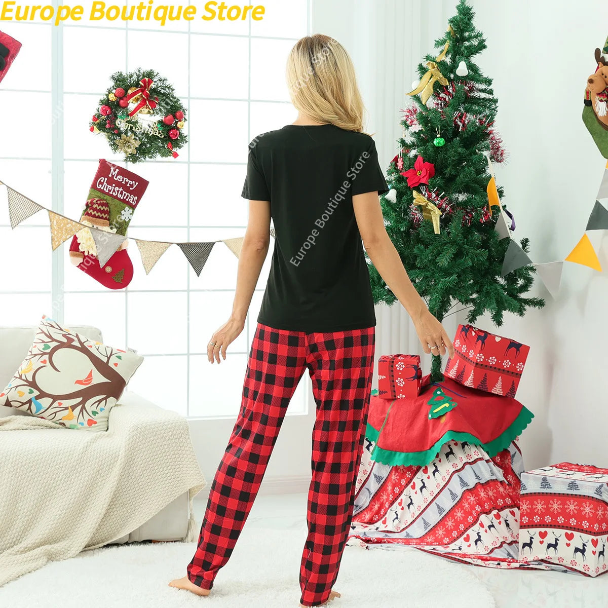 Family Matching Christmas Pajamas Set Short Sleeve Cotton Sleepwear 4