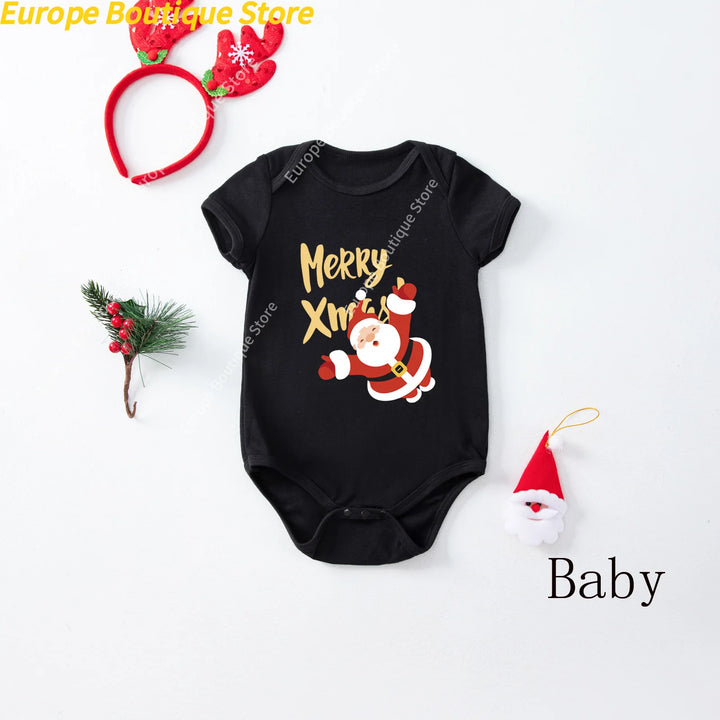 Family Matching Christmas Pajamas Set Short Sleeve Cotton Sleepwear 5