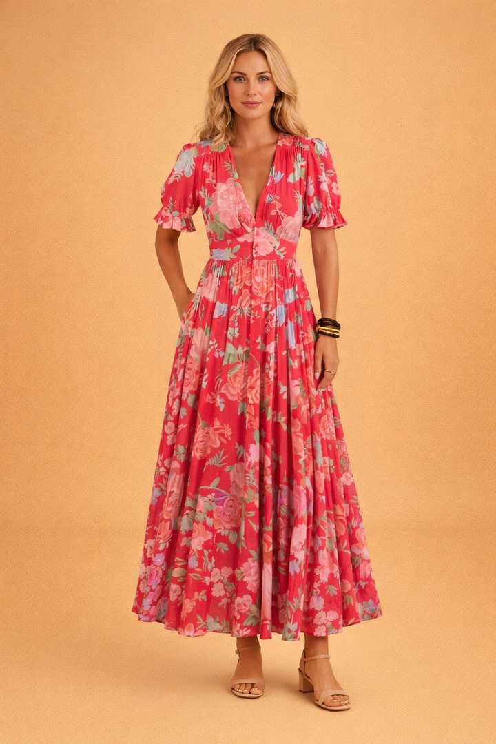 Fiore | Flowy Floral Maxi Dress with V-Neck 1
