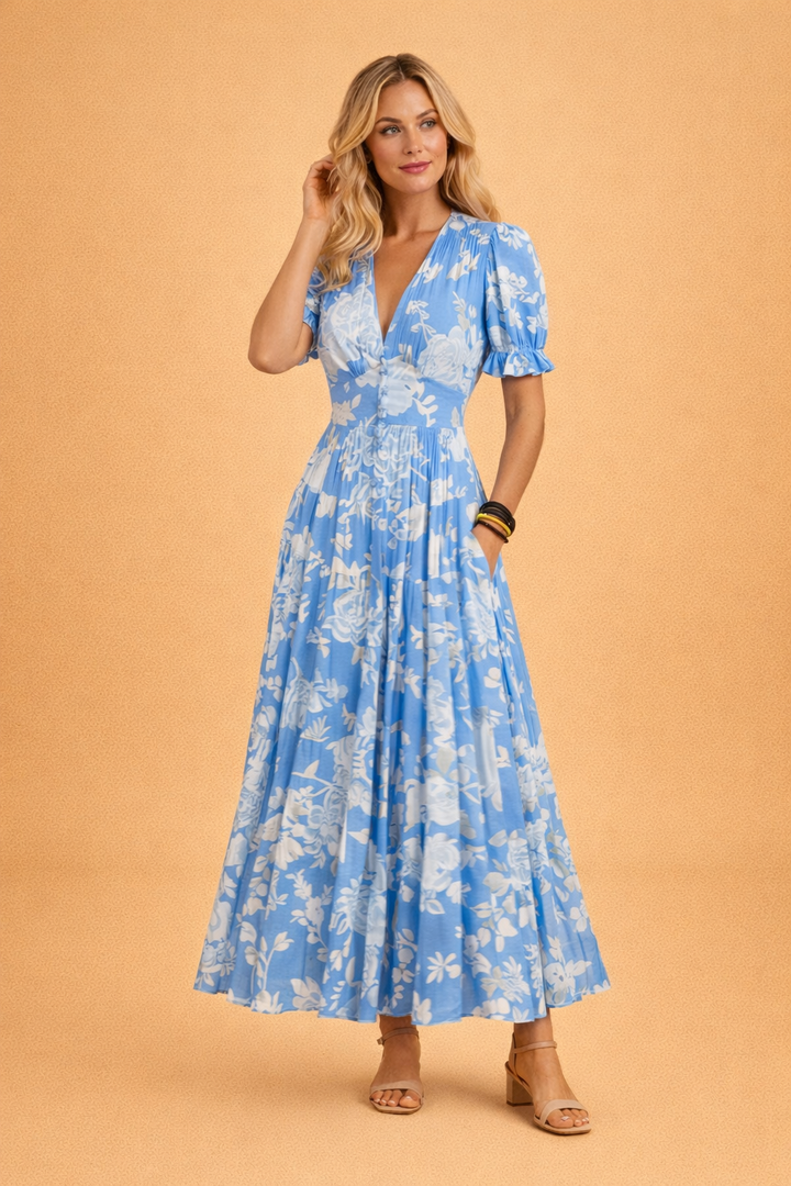 Fiore | Flowy Floral Maxi Dress with V-Neck 4