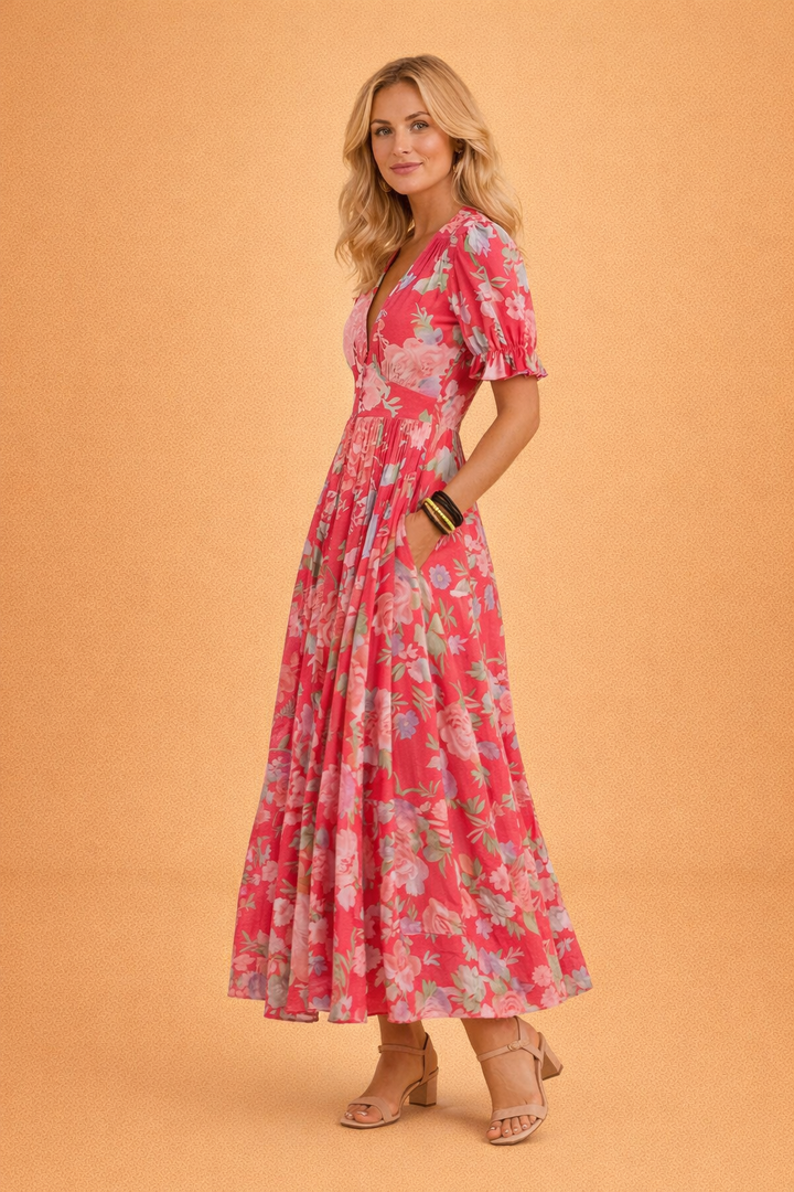 Fiore | Flowy Floral Maxi Dress with V-Neck 5