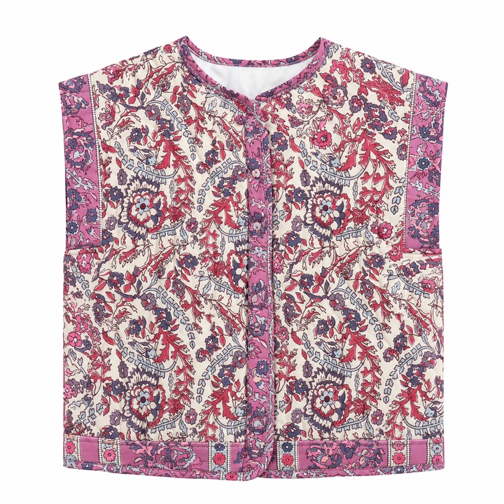 Hannah | Women's Quilted Floral Vest with Side Pockets