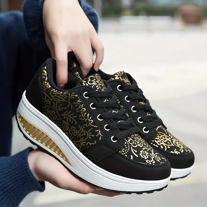 Floral Lace-Up Platform Sneakers for Women – Stylish & Comfortable 0