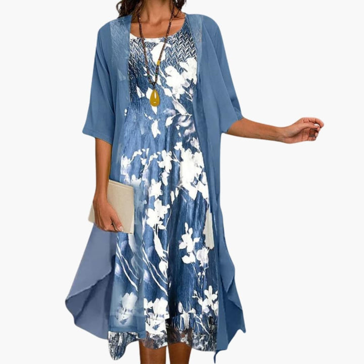 Floral Long Dress with Layered Cardigan Set for Women - Elegant Summer Style 0