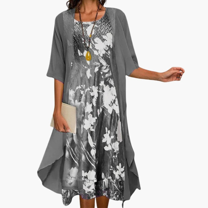 Floral Long Dress with Layered Cardigan Set for Women - Elegant Summer Style 2