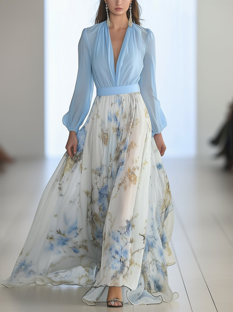 Floral Maxi Dress for Women - Elegant Summer Dresses with Flattering V-Neck and Loose Fit 0