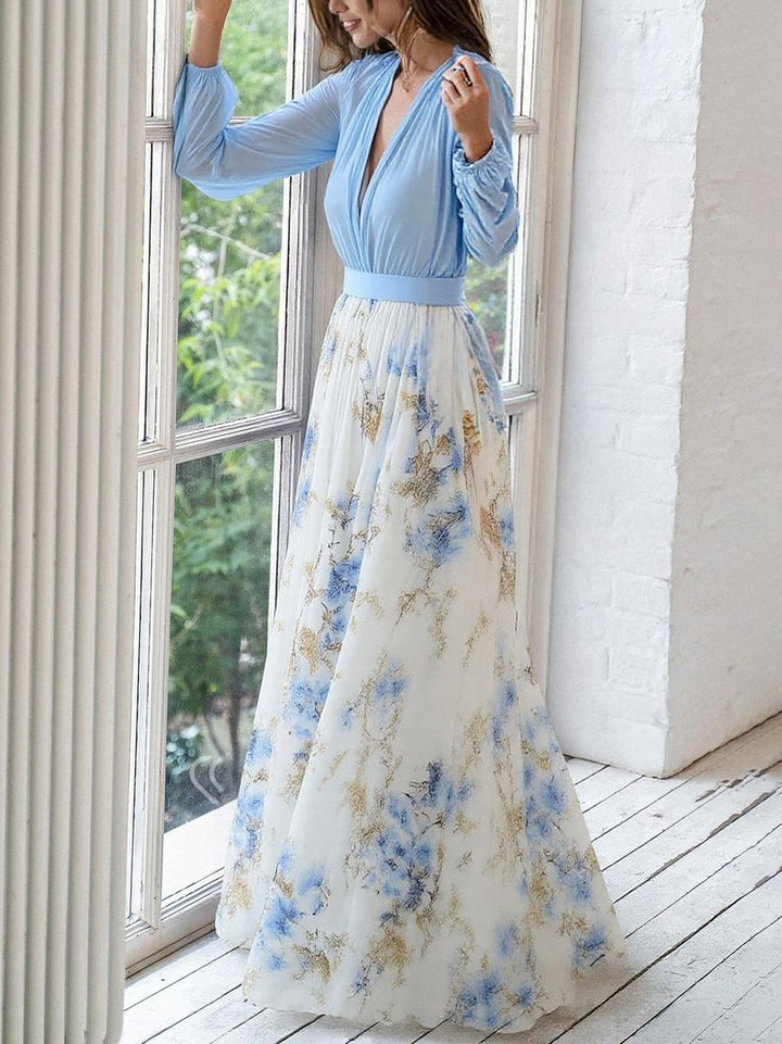 Floral Maxi Dress for Women - Elegant Summer Dresses with Flattering V-Neck and Loose Fit 1
