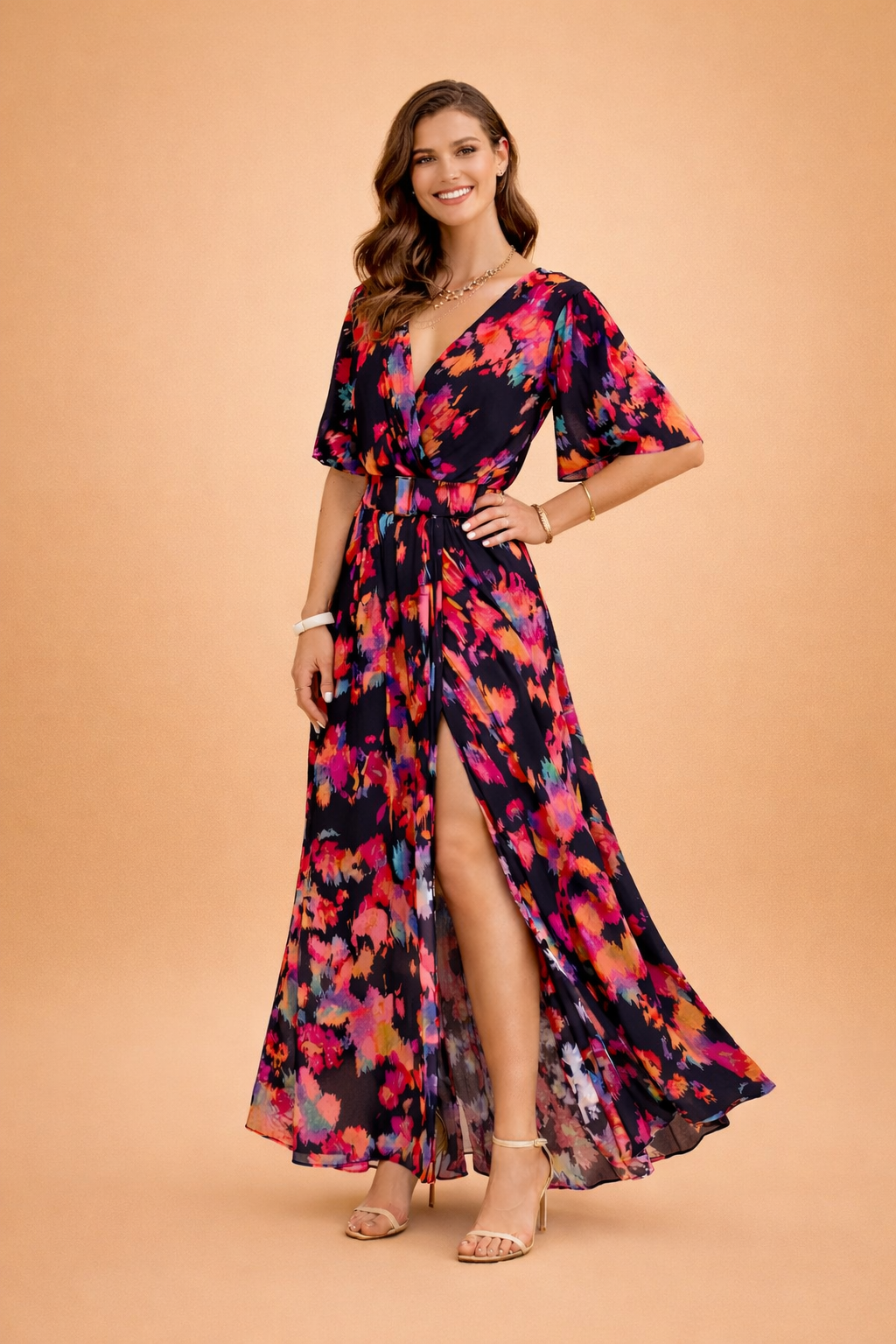 Letizia | Robe maxi fluide avec ceinture et fente
