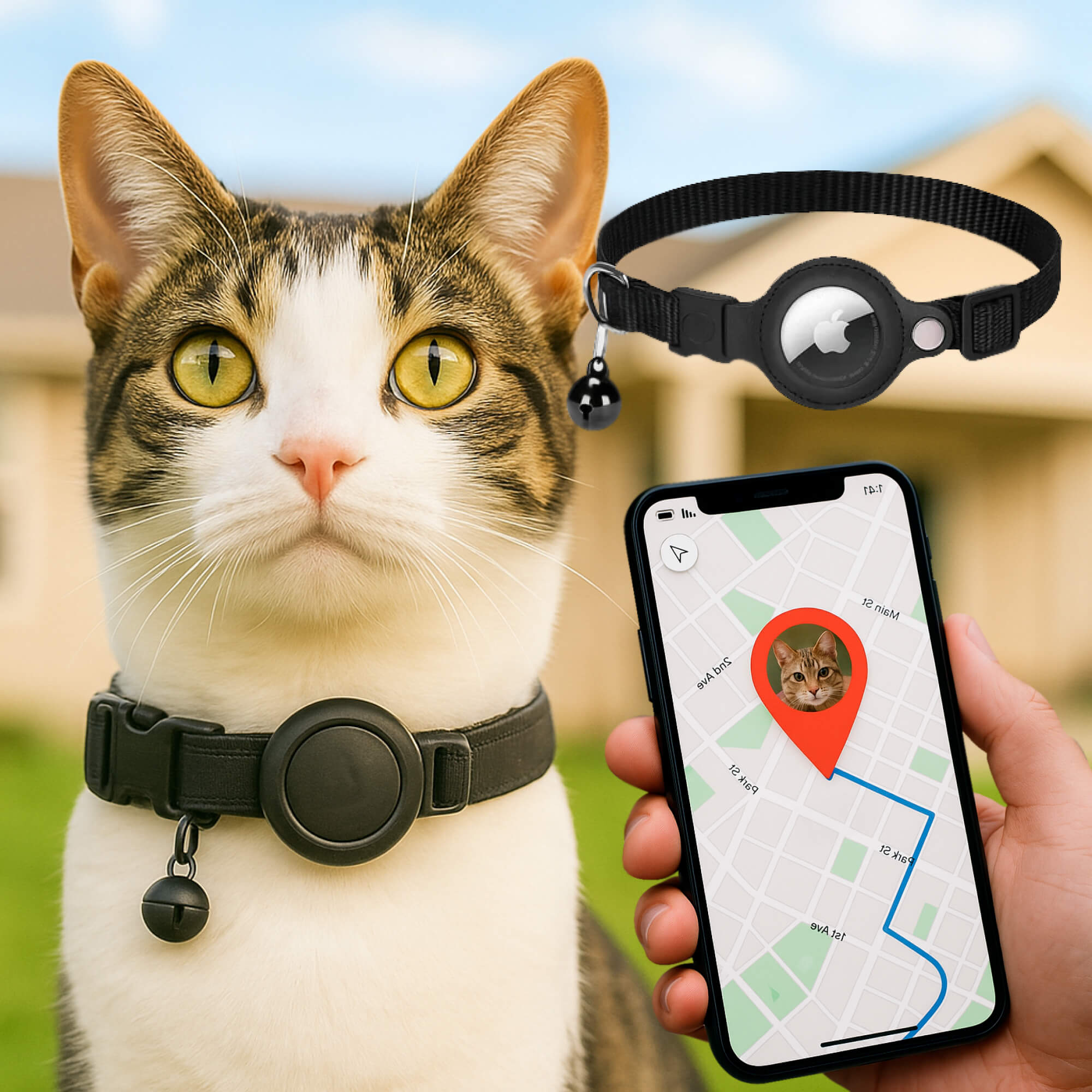 GPS Cat Tracker Collar with Quick Release, Reflective Design, Durable Nylon for Outdoor Safety and Comfort 0