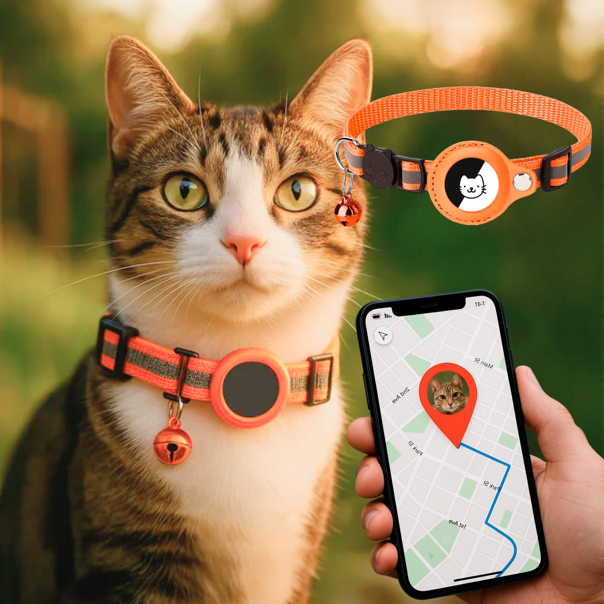GPS Cat Tracker Collar with Quick Release, Reflective Design, Durable Nylon for Outdoor Safety and Comfort 10