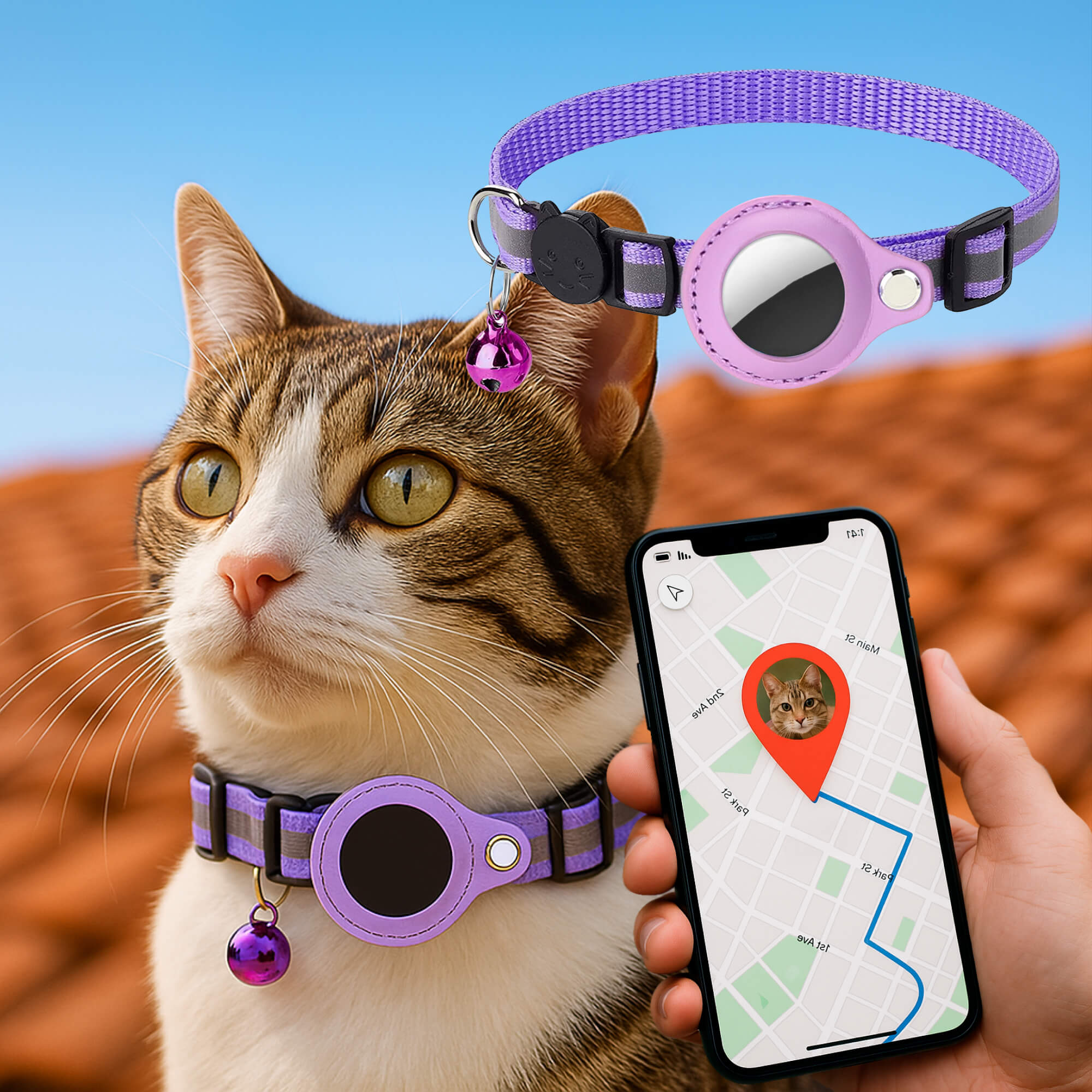GPS Cat Tracker Collar with Quick Release, Reflective Design, Durable Nylon for Outdoor Safety and Comfort 12