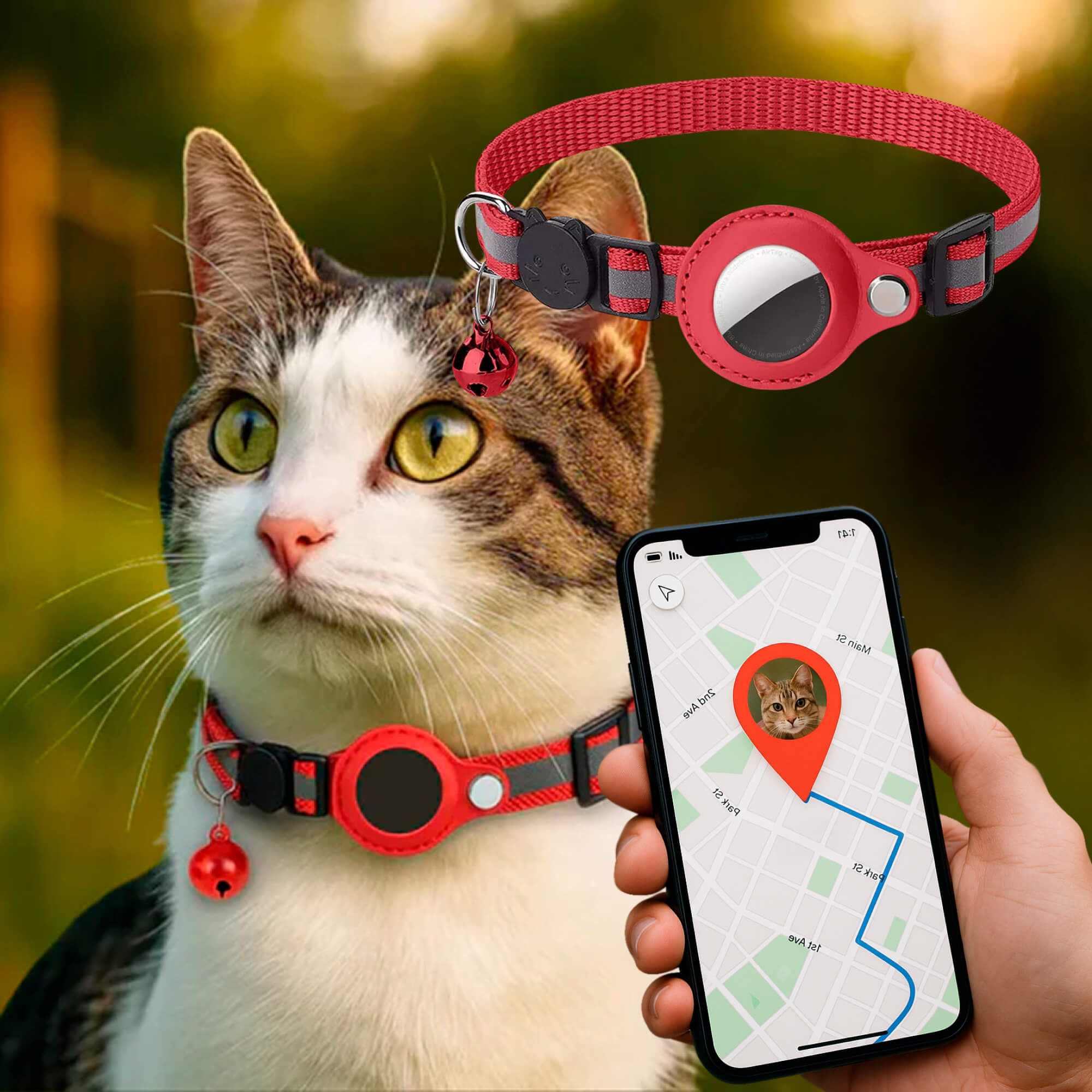 GPS Cat Tracker Collar with Quick Release, Reflective Design, Durable Nylon for Outdoor Safety and Comfort 14