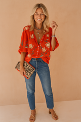 Gardenia | Floral Button-Down Neck Blouse 3