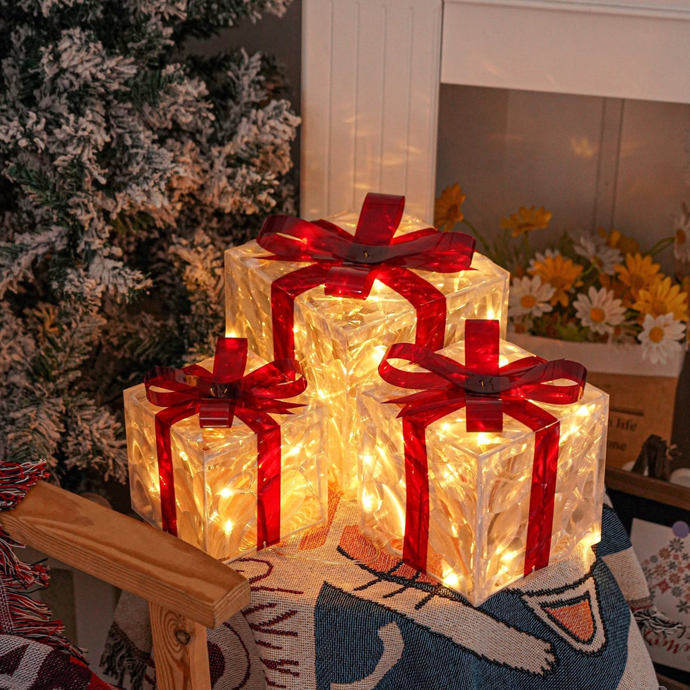 GlowBox – 3-Piece LED Gift Box Set for Christmas Decoration Display 1