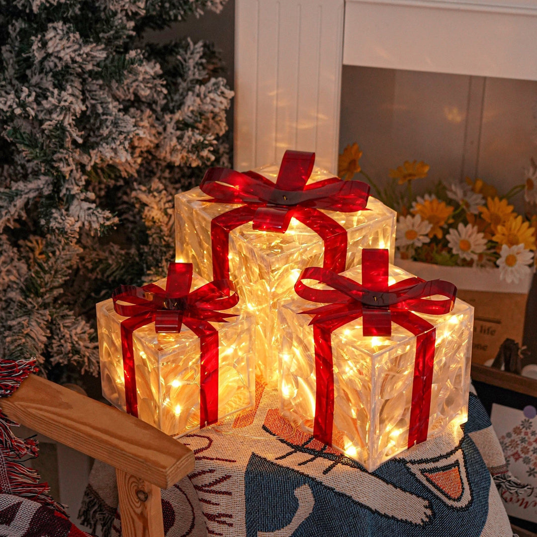 GlowBox – 3-Piece LED Gift Box Set for Christmas Decoration Display 1