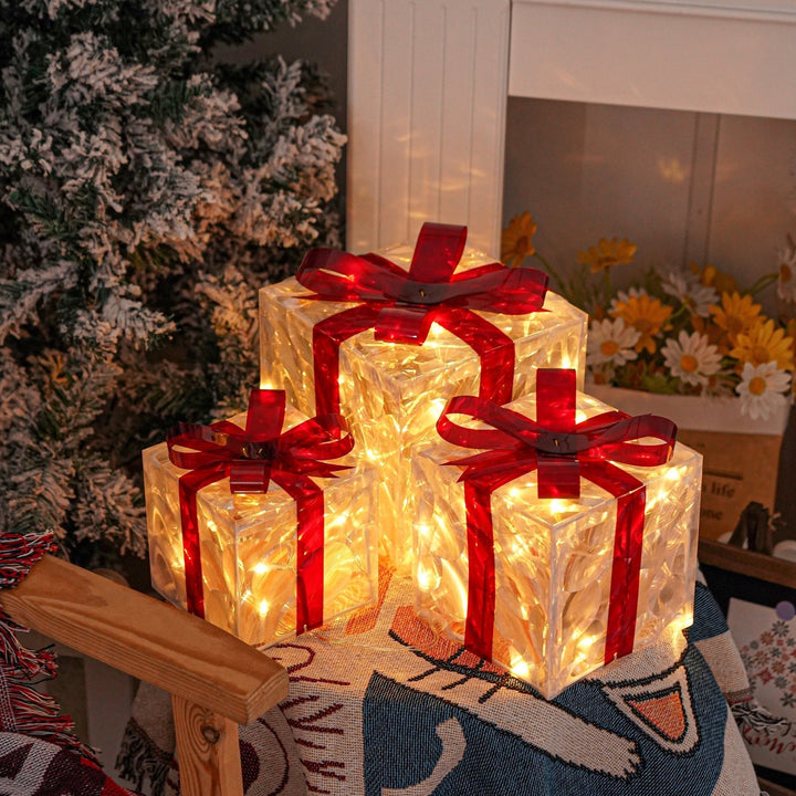 GlowBox – 3-Piece LED Gift Box Set for Christmas Decoration Display 1