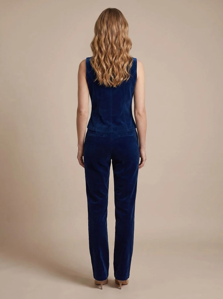 Greta | Damen Zweireiher Samt-Weste im Military-Stil tailliert 3
