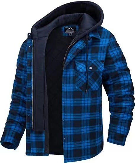 Men's Checked Jacket with Zipper Hood