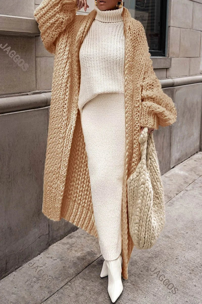 Hannah | Damen Oversized Longline Grobstrick Cardigan Offen 5