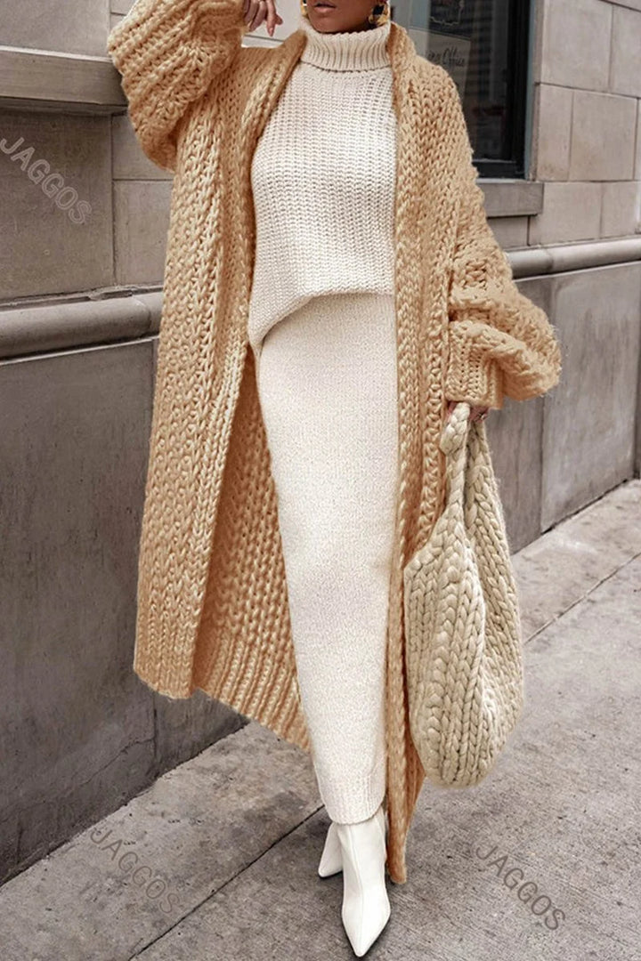 Hannah | Damen Oversized Longline Grobstrick Cardigan Offen 5