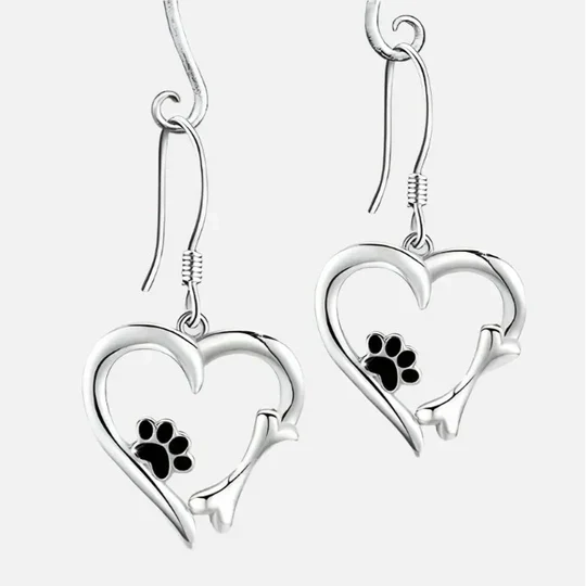 Heart and paw earrings – silver with black enamel 3
