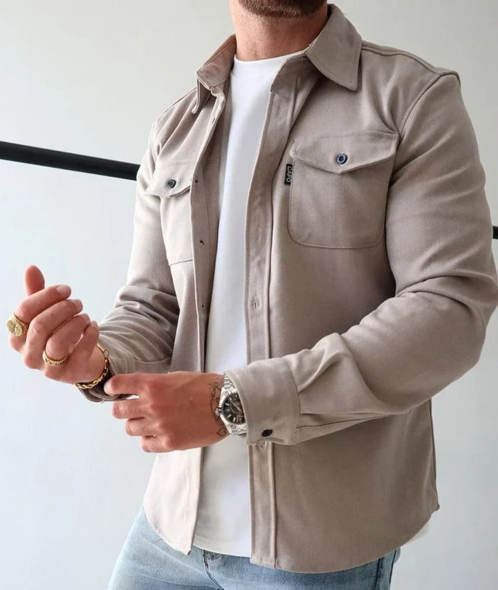 Herren Hemdjacke mit Knopfleiste Brusttaschen lässig 0