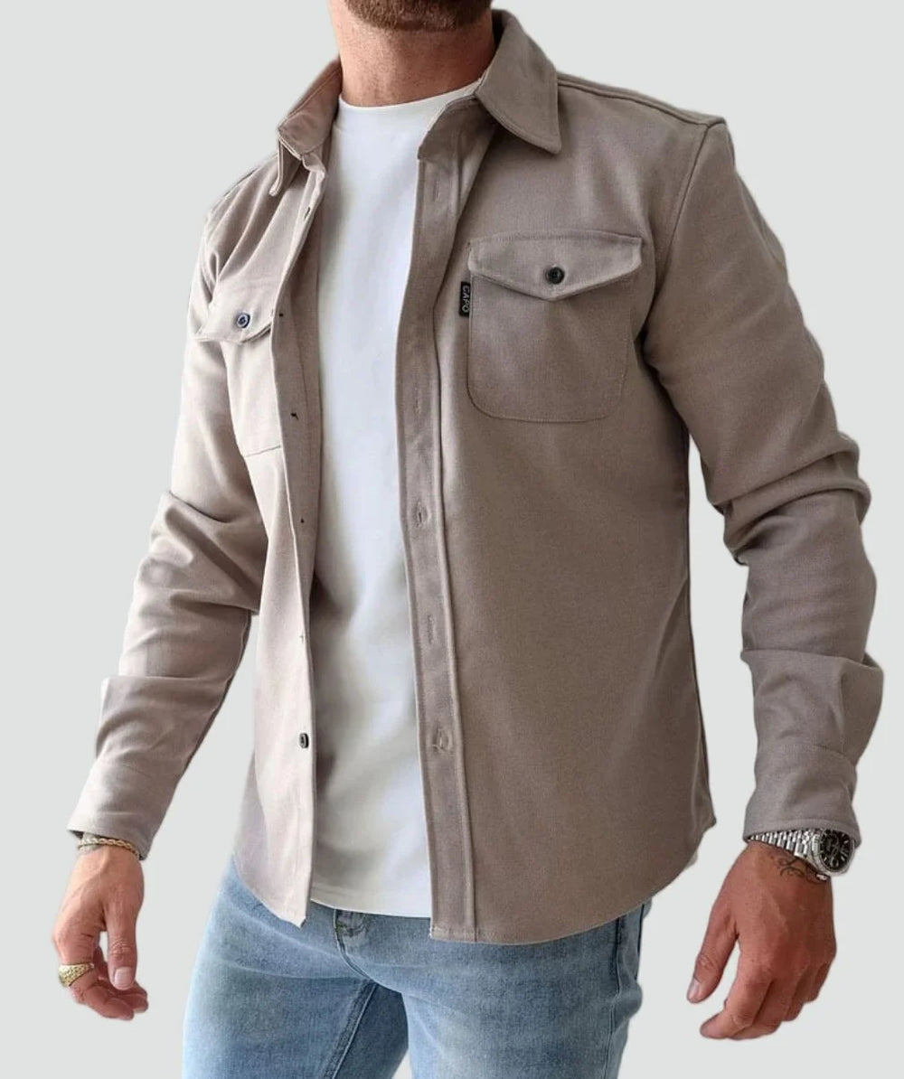 Herren Hemdjacke mit Knopfleiste Brusttaschen lässig 1