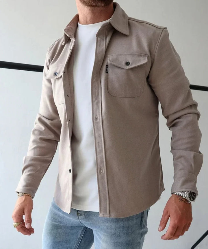 Herren Hemdjacke mit Knopfleiste Brusttaschen lässig 7
