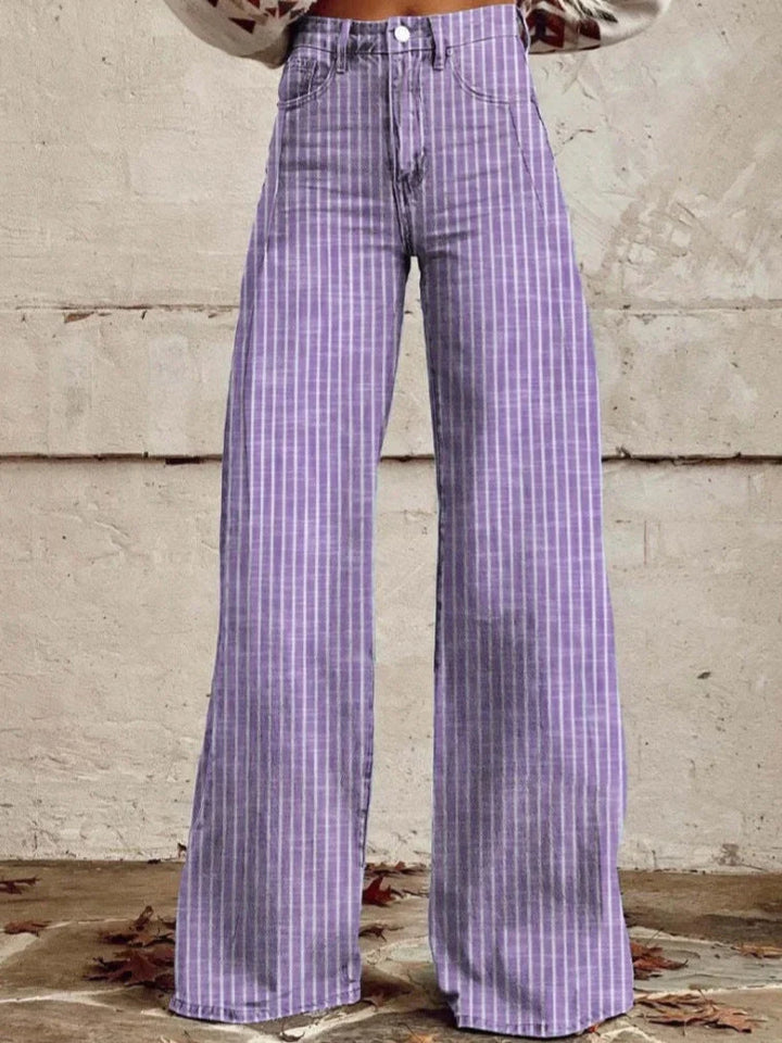 High-Waisted Wide-Leg Jeans for Women with Modern Striped Design 1