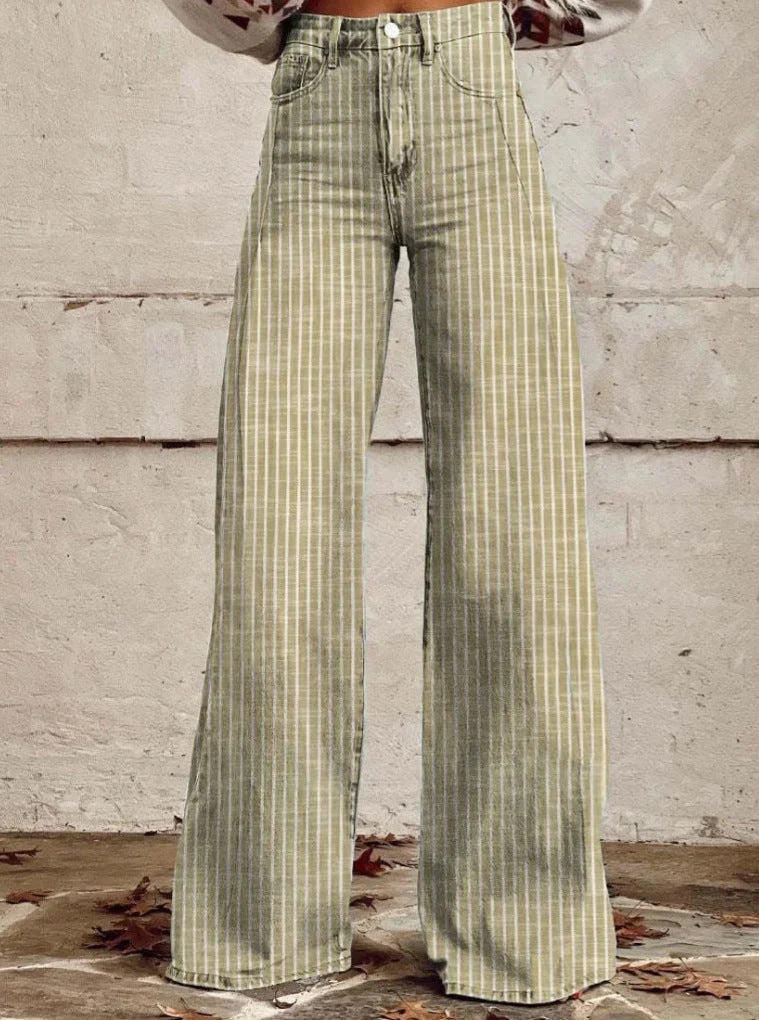 High-Waisted Wide-Leg Jeans for Women with Modern Striped Design 2