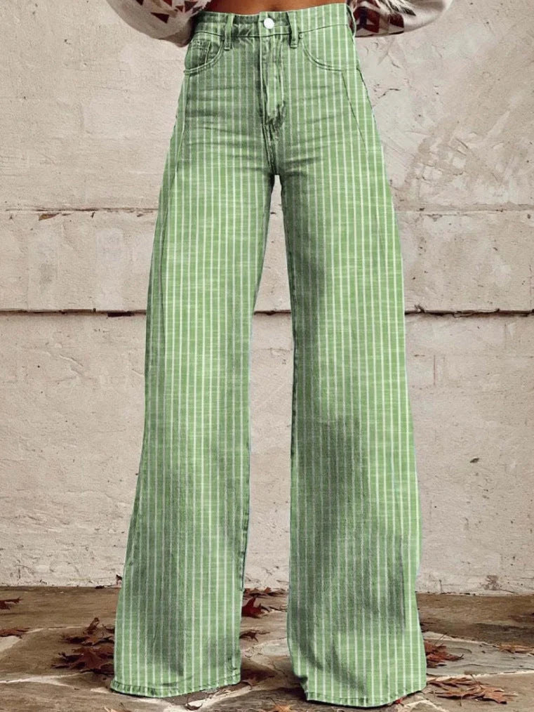 High-Waisted Wide-Leg Jeans for Women with Modern Striped Design 4