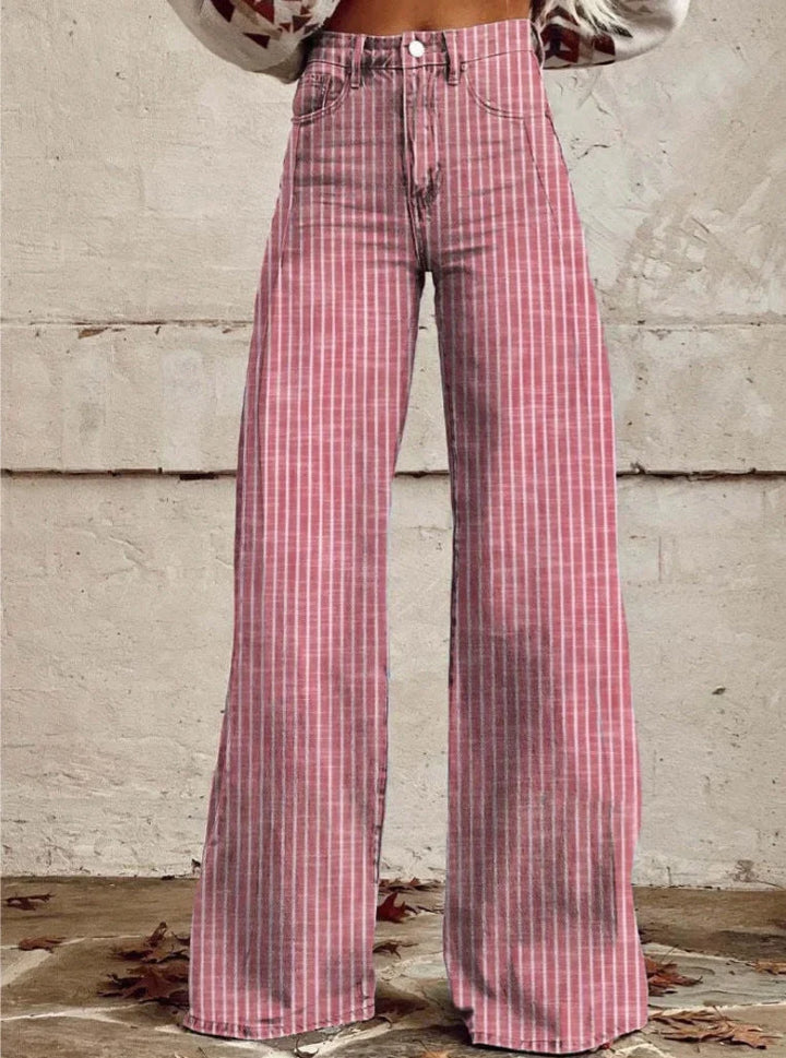 High-Waisted Wide-Leg Jeans for Women with Modern Striped Design 6