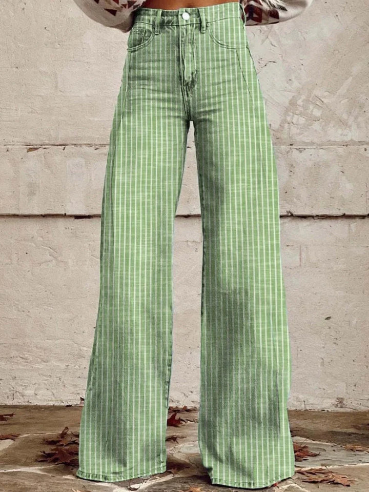 High-Waisted Wide-Leg Jeans for Women with Modern Striped Design 8