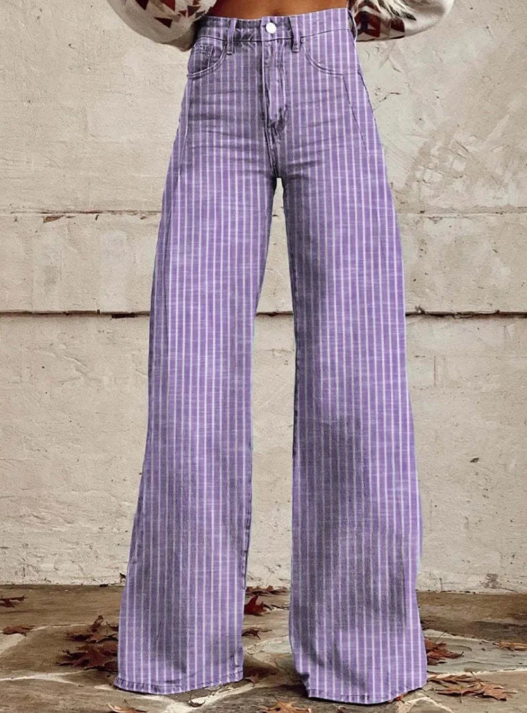 High-Waisted Wide-Leg Jeans for Women with Modern Striped Design 9