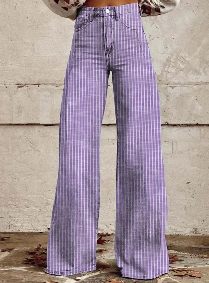 High-Waisted Wide-Leg Jeans for Women with Modern Striped Design 9