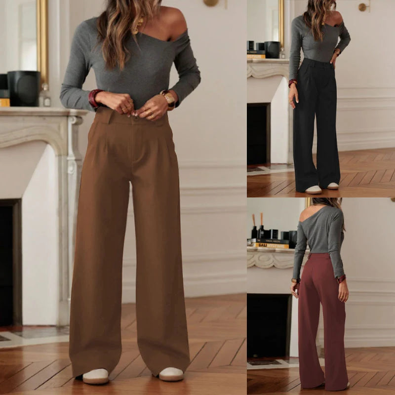 High-Waisted Wide-Leg Trousers for Women with Crease and Side Slit 1