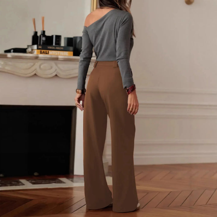 High-Waisted Wide-Leg Trousers for Women with Crease and Side Slit 4
