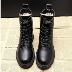 Black high-top lace-up women's shoes | Non-slip