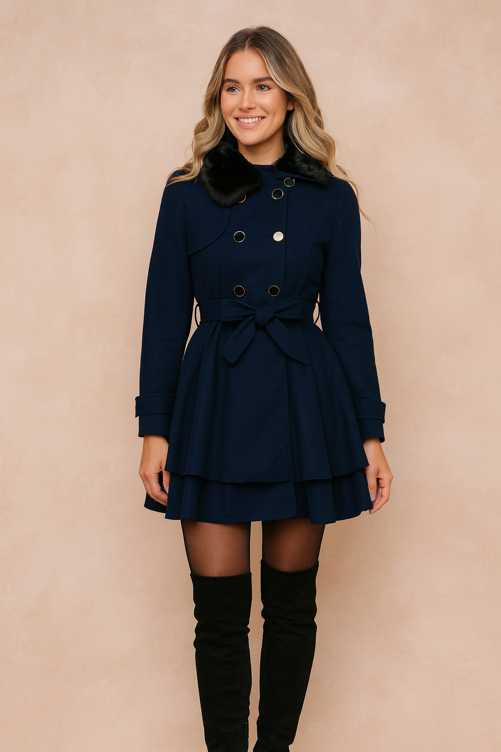 Izabela | Short double-breasted coat with a belt 0