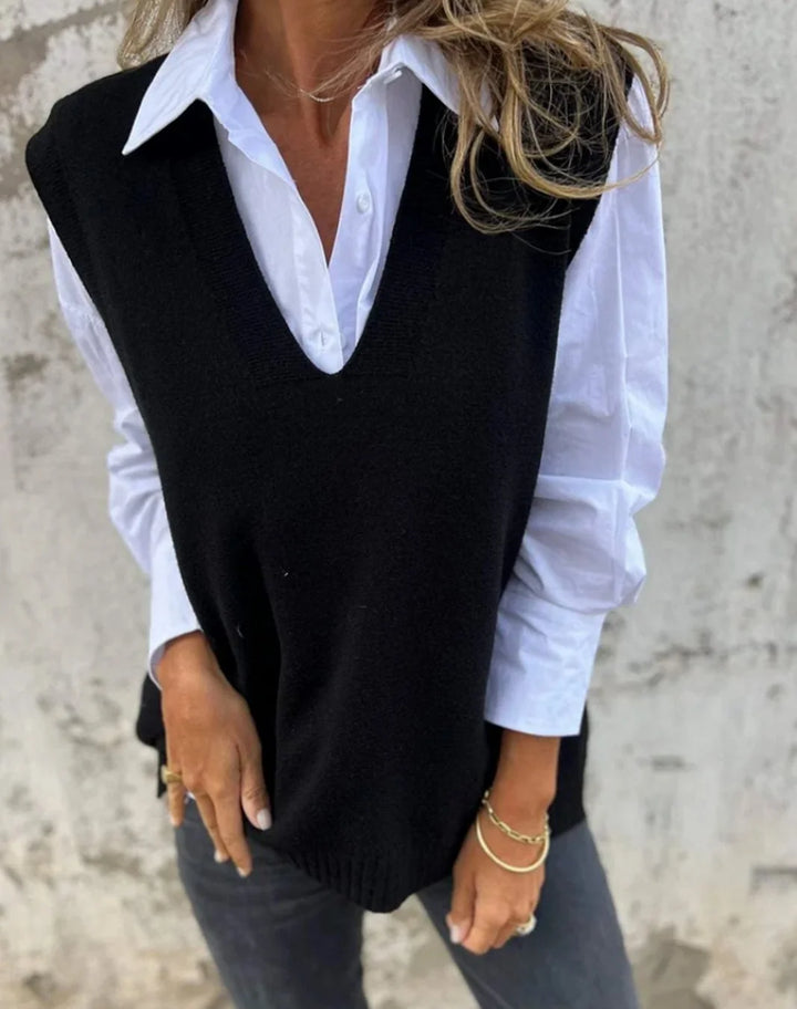 Johanna | Damen Strickweste V-Ausschnitt Ärmelloser Oversized Strickpullunder 2