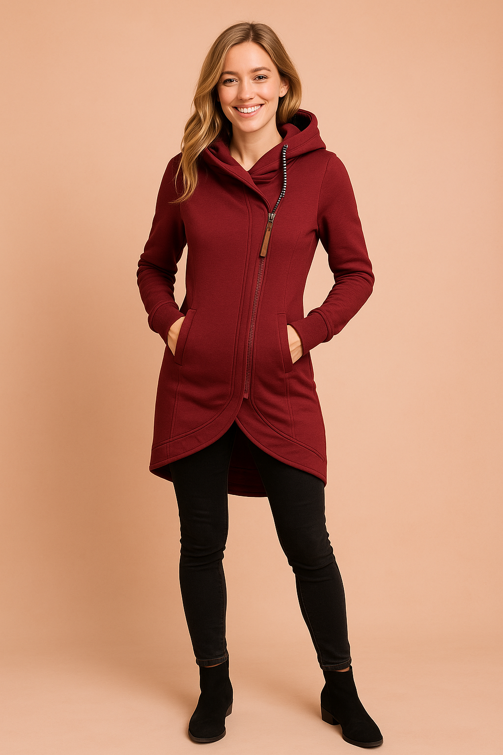 Karina | Long hoodie with a tropical print inside 1