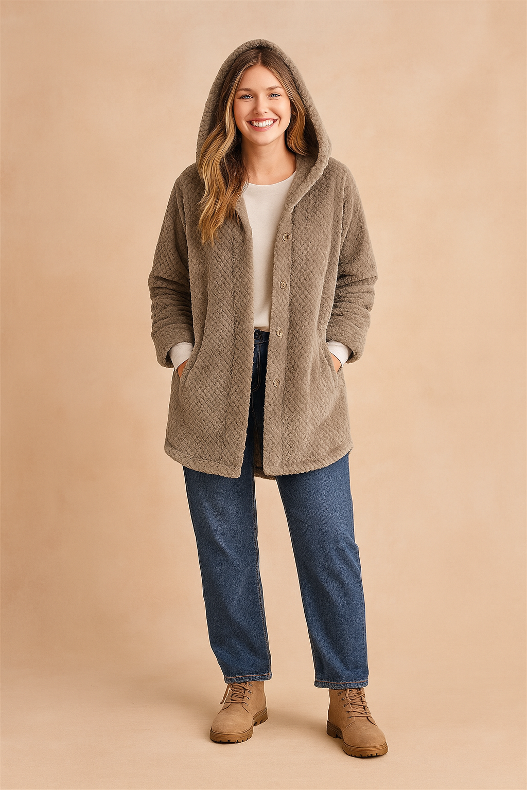 Katarina | Long Winter Jacket with Buttons and Hood 2