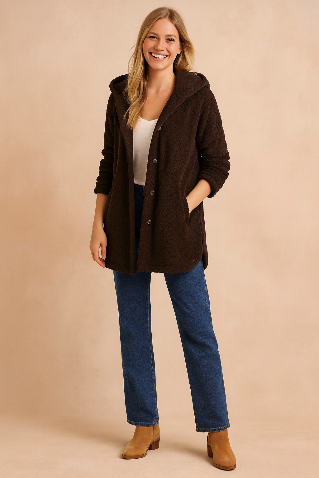 Katarina | Long Winter Jacket with Buttons and Hood 3